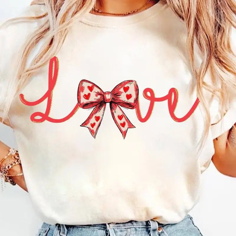 Coquette Valentine Heart Bow Crewneck, Glitter Retro Valentine Shirt, You Are Loved Sweatshirt, Romantic Holiday Sweater