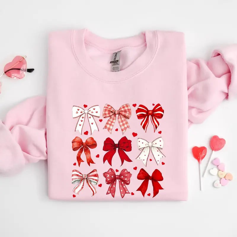 Coquette Valentine Heart Bow Sweatshirt, Retro Valentine Shirt, Valentines Day Bow Shirt, Coquette Bow T Shirt