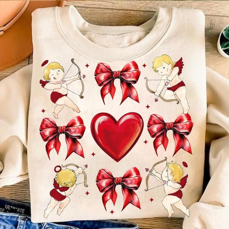 Coquette Valentine Heart Sweatshirt Girls Valentine , Valentine Heart , Valentine Coquette , Cupid