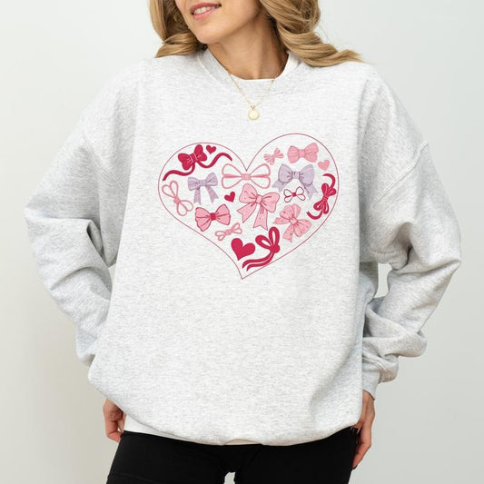 Coquette Valentine Heart Sweatshirt, Valentine Bows Crewneck, Coquette Bows Long Sleeved Pullover, Valentine's Day Gift For Her
