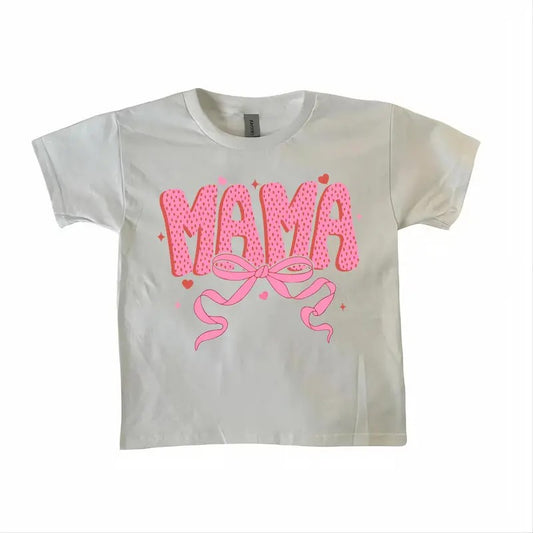 Coquette Valentine Mama Baby Tee, Valentines Pink Bow Baby Tee, Pink Mama Valentines Day Baby Tee Fabric Fit
