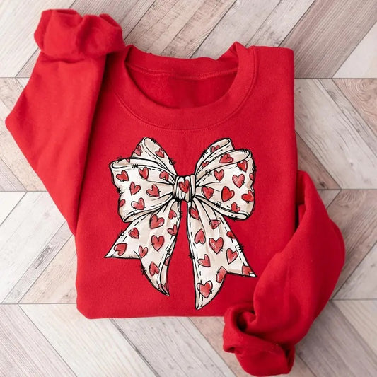 Coquette Valentine's Day Heart Bow Sweatshirt, Retro Valentine Shirt, Valentines Day Bow Shirt, Coquette Bow T Shirt, Bow Valentine Gifts