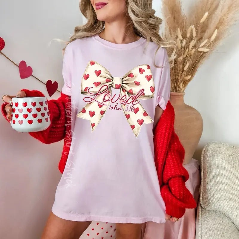 Coquette Valentines Day John 3:16 | blossom comfort colors t shirt