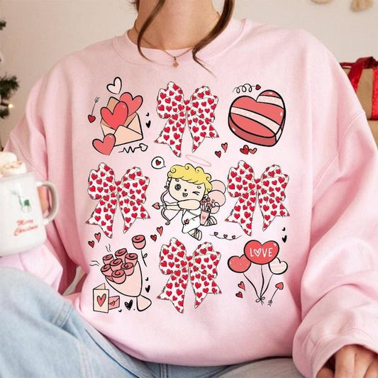 Coquette Valentines Day Sweatshirt Valentine Bow , Valentine Heart Coquette Bow , Valentine Cupid  , XOXO , Retro Valentine