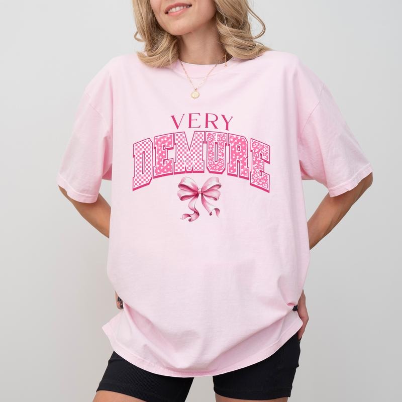 Coquette Very Demure Comfort Colors Shirt, Funny Trending Demure Unhinged Tees, Demure Tee, Coquette Bow Women Oversized Graphic Printed Tee