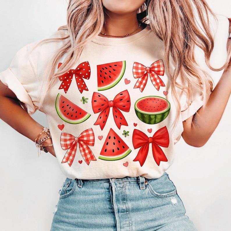 Coquette Watermelon Watermelon Season Watermelon Shirts Cute Summer Watermelon Bow Trendy T-Shirt