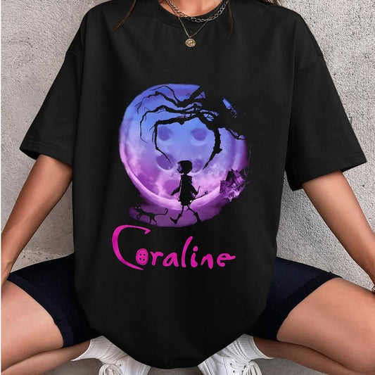 Coraline Button Moon with Tunnel color Shirt, Horror Coraline movies, Horror Character Shirt, Halloween Crewneck Sweatshirt