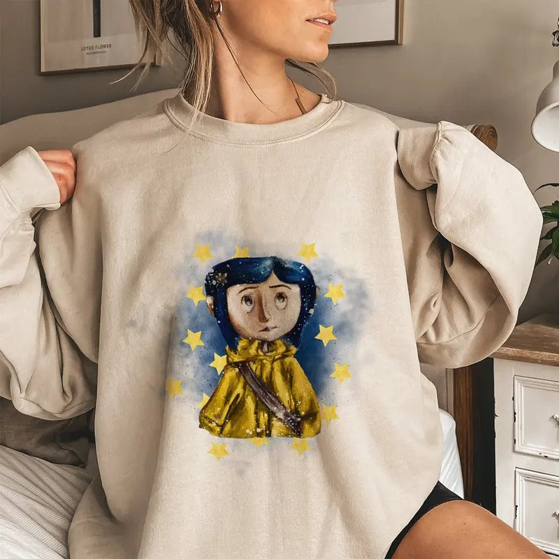 Coraline in Sky of Star Sweatshirt, Coraline Horror Movies, Coraline Sweatshirt Hoodie, Halloween Movies, Christmas Gifts