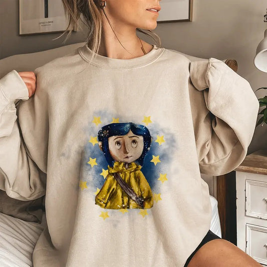 Coraline in Sky of Star Sweatshirt, Coraline Horror Movies, Coraline Sweatshirt Hoodie, Halloween Movies, Christmas Gifts