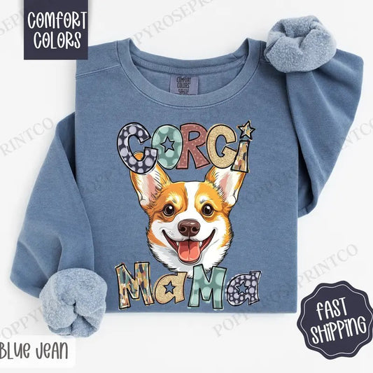 Corgi Mama Comfort Colors Sweatshirt, Mama Women's Crewneck, Cute Dog Mom Women's Sweater