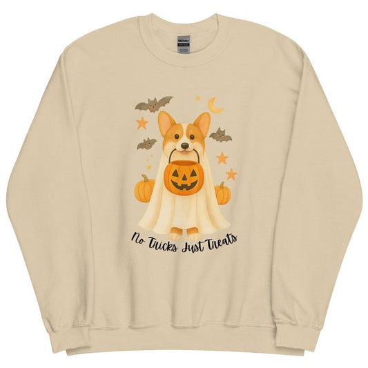 Corgi No Tricks Just Treats Crewneck - Unisex Apparel Relaxed Fit Printed In The USA Clothing Womenswear Casual Comfort Cotton Top Athletic Boho Chic