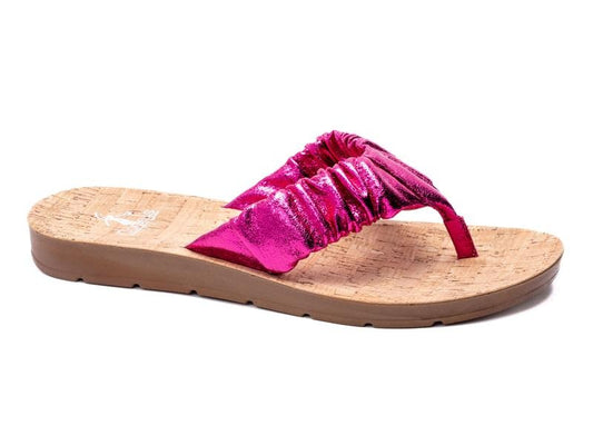 Corky's Cool Off Flip-Flop Sandal in Fuschia Crinkle Metallic, Casual Women's Sandal for Everyday Wear, Comfortable Sandals for Women