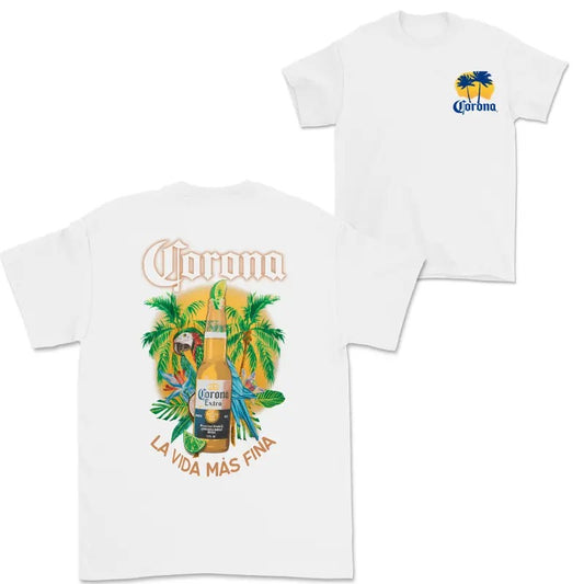 Corona Extra Beer Front and Back Print T-Shirt, Summer Tees For Men