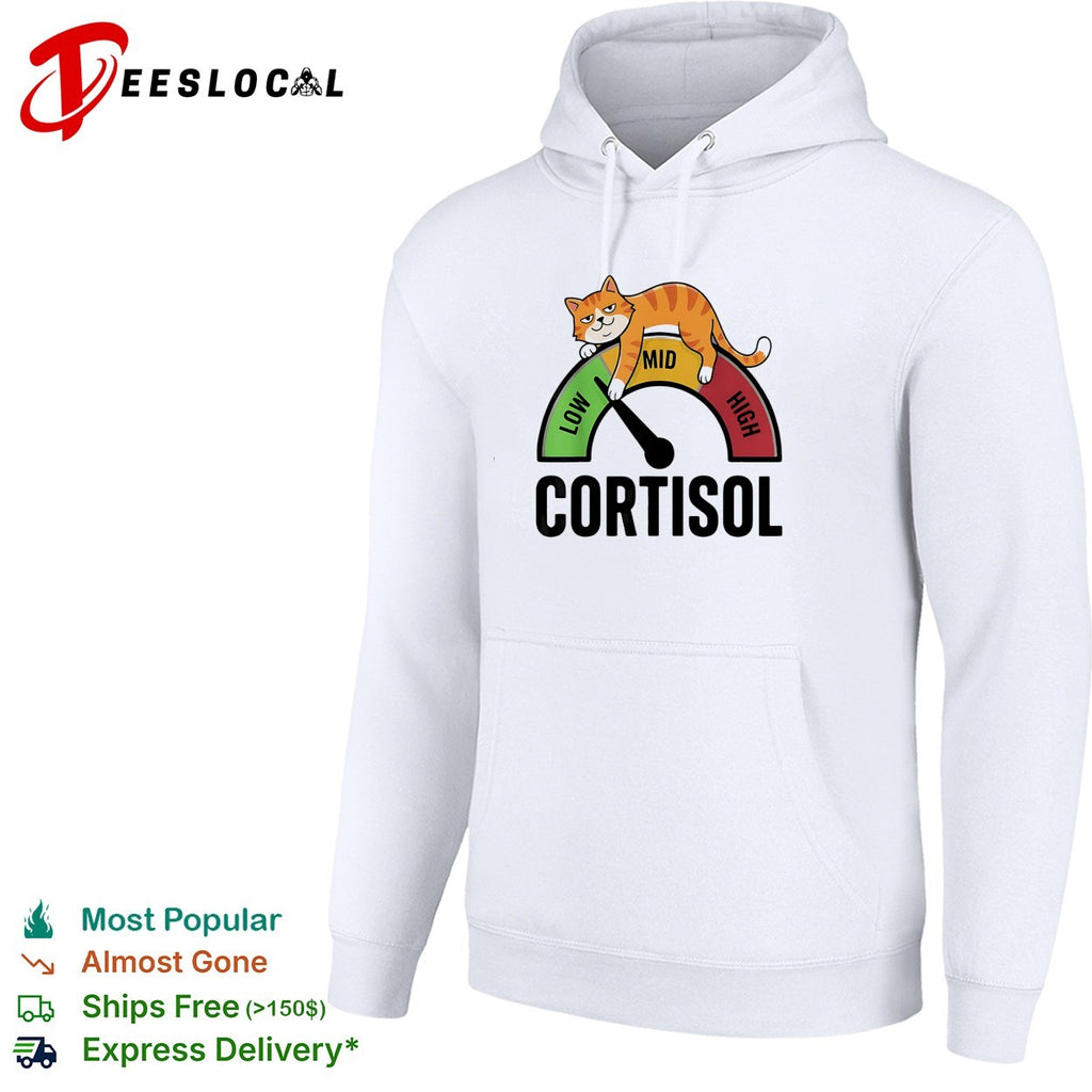 Cortisol cat lying on low mid high gauge shirt