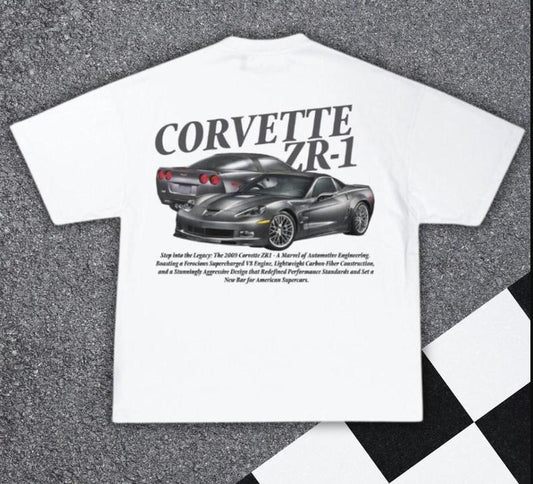 Corvette ZR-1 T- Shirt - Chevrolet Corvette Print Original Art Car Shirt Poster Type Design for Birthday Menswear Top Underwear Tshirt Streetwear T-Shirt