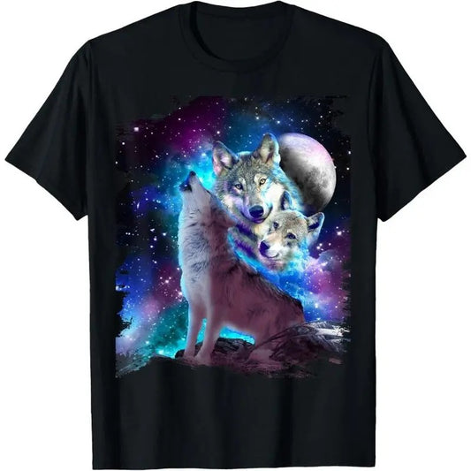 Cosmic Space Wolf Wolves Family Howling At Moon T-Shirt