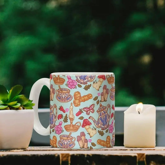 Cottage Core Coffee Mug, Cottagecore Peens Pattern Coffee Mug, Cottagecore Coffee Mug, Cottage Core Mugs, Cutest Mushroom Mugs, Gifts for Mom,Grandma