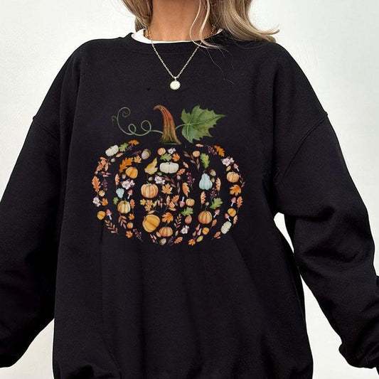 Cottagecore Fall Sweatshirt for Women, Pumpkin Patch Autumn Sweatshirt, Vintage Thanksgiving Sweatshirt, Retro Fall Vibes T-shirts, Gift For Her, Shirts For Women, Thanksgiving T-shirt, Women's Tops, Cute Fall Shirt, Fall Sweatshirt