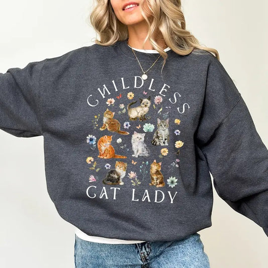 Cottagecore Kittens Childless Cat Ladies Sweatshirt, Feminist Crewneck for Cat Mom, Cute Cat Mama Shirt, Women Power Sweatshirt, Feminism Sweater, Aesthetic Sweatshirt, Comfy Long Sleeve Pullover, Oversized Womens Tops, Casual Womenswear, Cotton Fabric