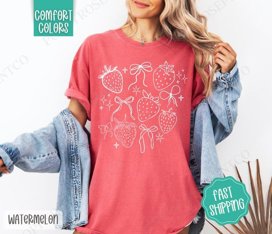 Cottagecore Strawberries Comfort Colors Shirt, Cute Spring Tee, Fruit Tshirt