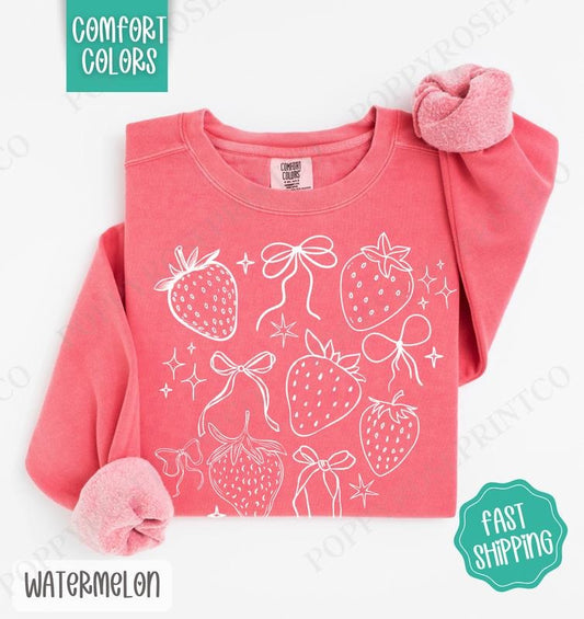 Cottagecore Strawberries Comfort Colors Sweatshirt, Cute Spring Sweater, Fruit Crewneck