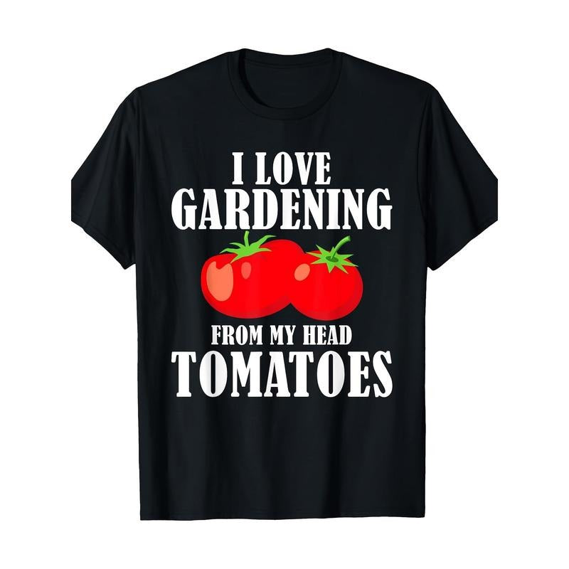 Cotton Gardening Love Tomatoes T-Shirt, 100% Cotton, Crew Neck, Short Sleeve, Regular Fit, Slight Stretch, Geometric Pattern, with Digital Print, for Casual Outdoor Activities, All-Season Knit Fabric Top Made in USA