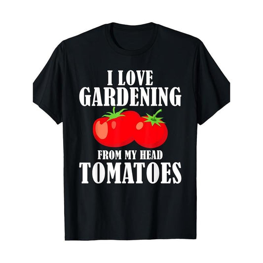 Cotton Gardening Love Tomatoes T-Shirt, 100% Cotton, Crew Neck, Short Sleeve, Regular Fit, Slight Stretch, Geometric Pattern, with Digital Print, for Casual Outdoor Activities, All-Season Knit Fabric Top Made in USA