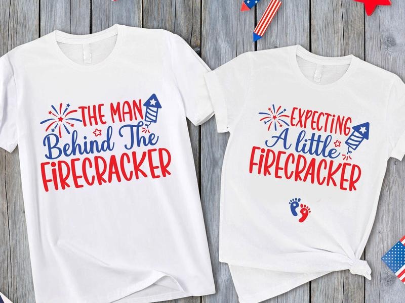 Couples 4th of July Pregnancy Announcement Shirts, Patriotic Pregnancy Shirt, Expecting a Little Firecracker Tee, Expecting a Little Firecracker