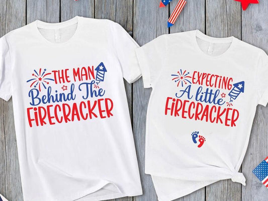 Couples 4th of July Pregnancy Announcement Shirts, Patriotic Pregnancy Shirt, Expecting a Little Firecracker Tee, Expecting a Little Firecracker