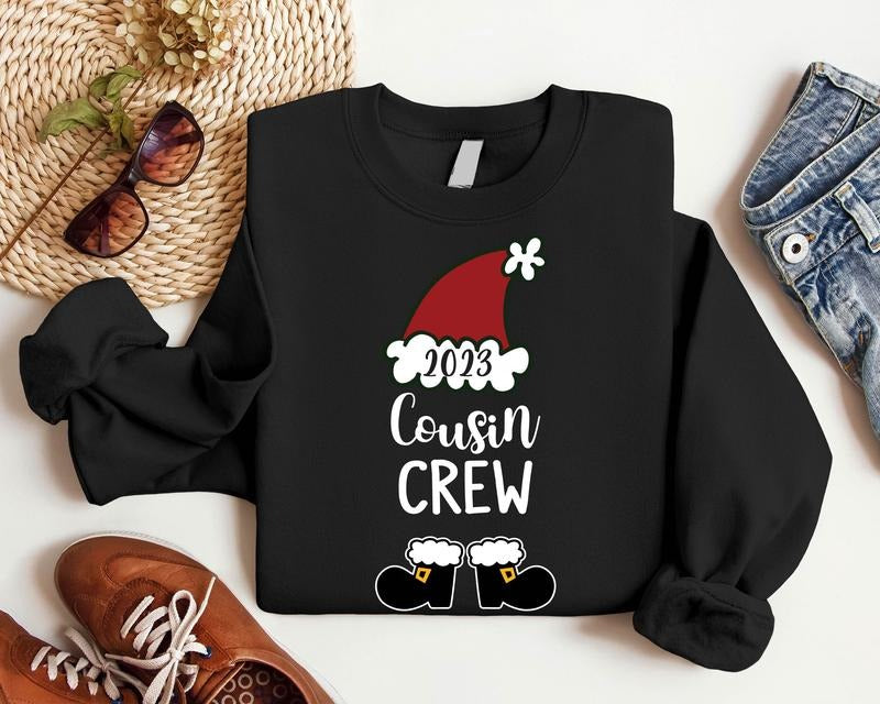 Cousin Crew 2023 Christmas Sweatshirt, Cousin Santa Hat Boot Sweater, Matching Family Xmas Hoodie, Cousin Gathering Holiday Gift, Cousin Squad Outfit.