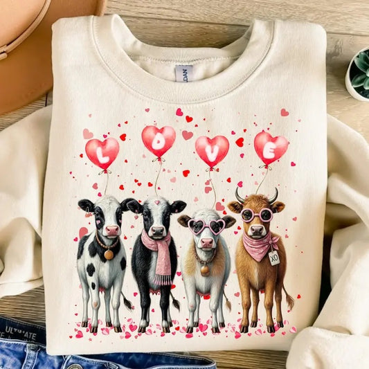 Cow Lover  Valentine Heifer Highland Cow  Sweatshirt Retro Western Valentine Country Love  Be Mine Valentine's Day