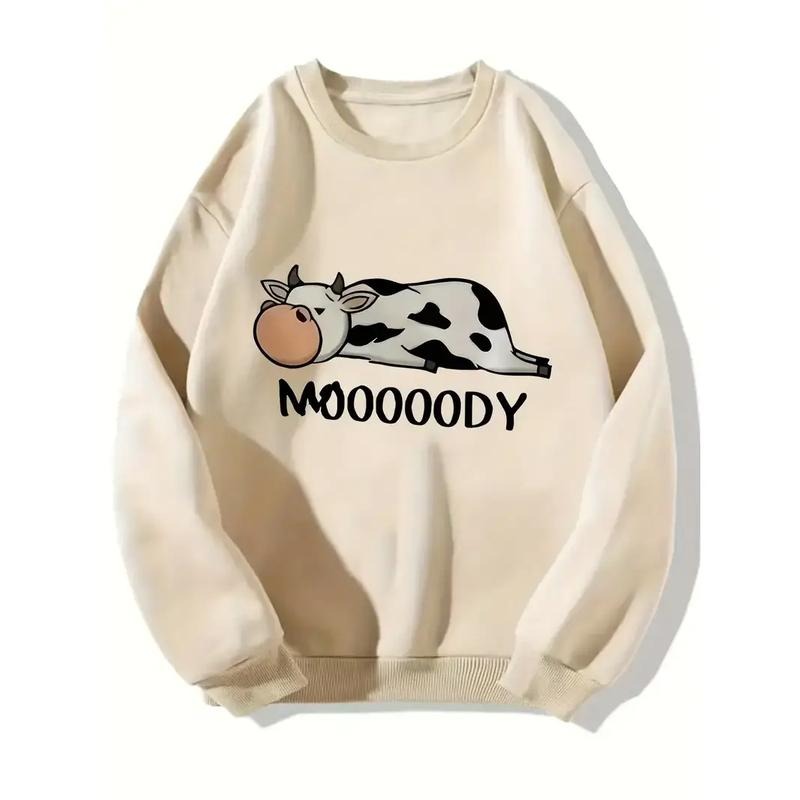 Cow Print Casual  Round Neck Sweatshirt, Fashion Sports Pullover Sweatshirt,  Clothing  Hoodie and Sweater; T-shirt Cotton Menswear Polyester Tops
