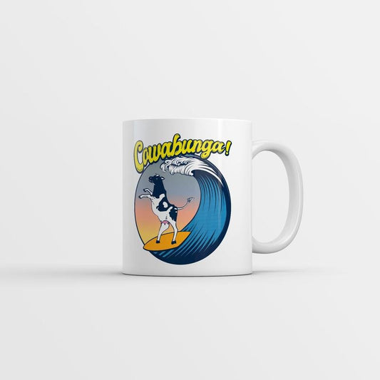 Cowabunga Mug Funny Sarcastic Cow Graphic Novelty Surfing Coffee Cup-11oz Funny Coffee Mugs Ceramic Printed Drinkware Cup
