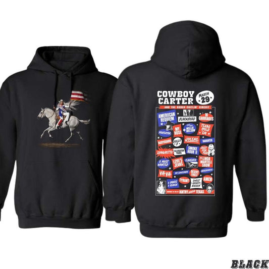 Cowboy Carter and the Rodeo Chittlin Circuit Hoodie - Vintage Country Music Graphic Design Featuring Classic Songs and Western Style, Ideal for Country Music Lovers and Fashion Enthusiastsr Menswear Sweaters