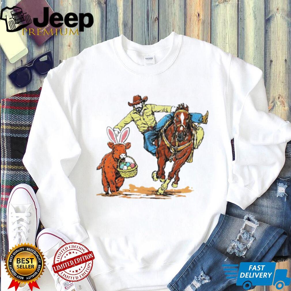 Cowboy Catching Easter Bunny Cow Western Graphic Shirt