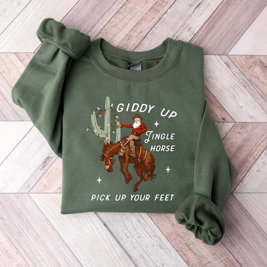 Cowboy Christmas Sweater, Giddy Up Jingle Horse Pick Up Your Feet, Cowgirl Shirt, Christmas Sweatshirt, Howdy Country Christmas Horse