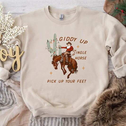 Cowboy Christmas Sweater, Giddy Up Jingle Horse Pick Up Your Feet, Howdy Country Christmas Horse, Cowgirl Shirt, Christmas Sweatshirt Christmas Gift Idea 2024, Gift For Him, Gift For Her