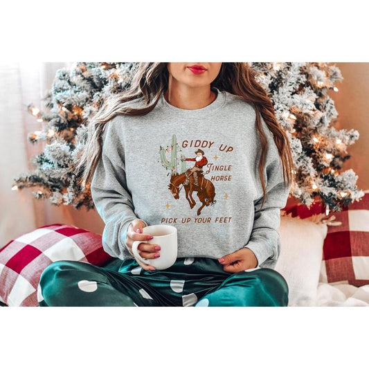 Cowboy Christmas Sweatshirt, Giddy Up Jingle Horse Sweater, Howdy Country Xmas Horse Tee Shirt, Western Santa Sweatshirt, Christmas Gifts