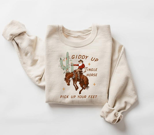 Cowboy Christmas Sweatshirt, Western Christmas Shirt, Giddy Up Jingle Horse Pick Up Your Feet, Howdy Country Christmas Horse, Cowgirl Shirt, Christmas Sweatshirt, Horse Christmas Crewneck Sweatshirt