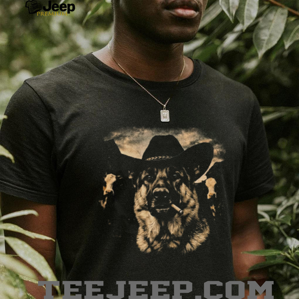 Cowboy German Shepherd Smoking Cigarette Vintage Cattle T Shirt