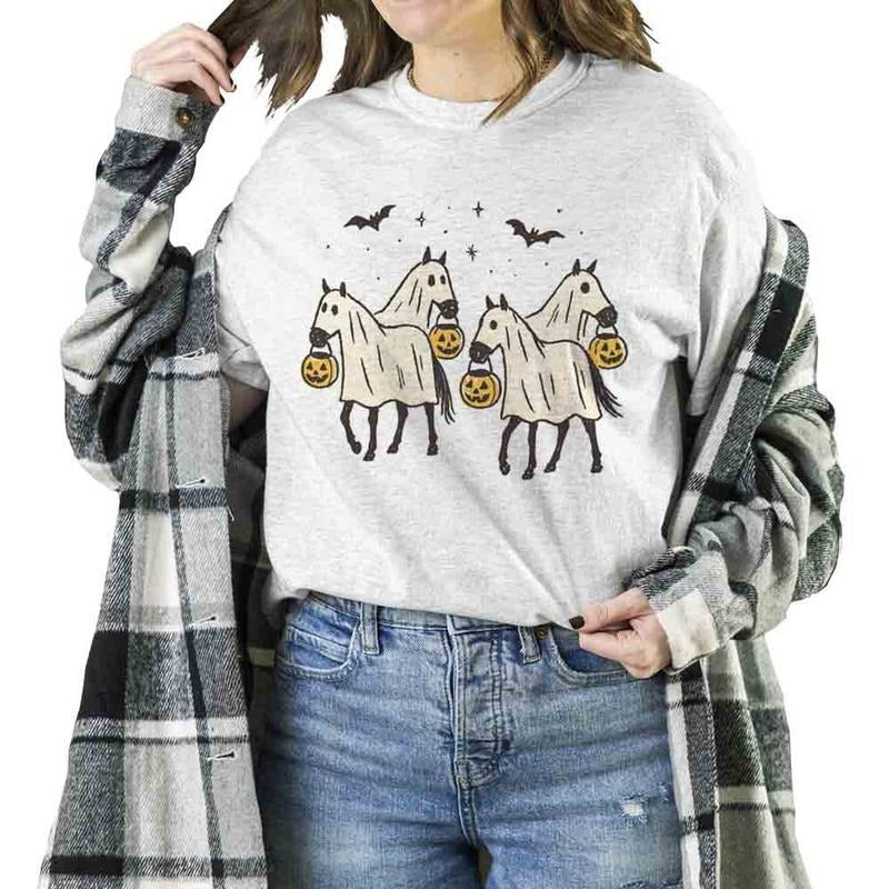 Cowboy Ghost Horse Unisex T-shirt Sweatshirt Hoodie Halloween Spooky Season Ghost Retro Halloween, Western Halloween