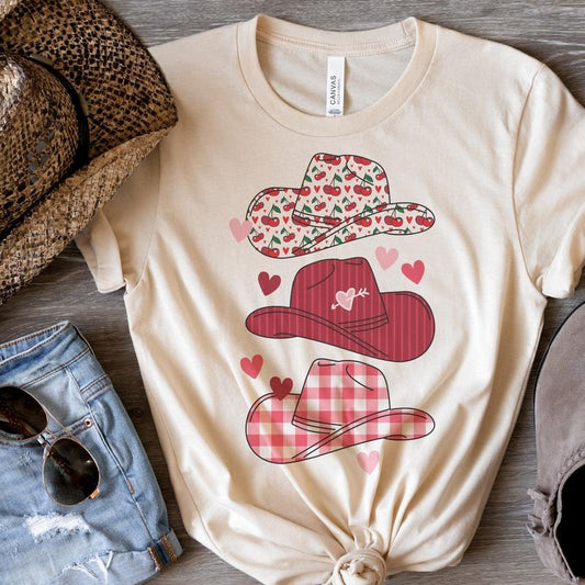 Cowboy Hat T-Shirt Valentines Day Tshirt Valentines Country Tee Country Southern Shirt Soft Print T-Shirt Cowgirl Boots Tshirt Sublimation Print Tee