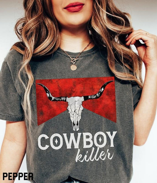 Cowboy Killer Shirt, Vintage Inspired Bullskull T-Shirt, Comfort Colors, Western Graphic Tee, Bull Skull, Western American Rodeo  T-shirt, sweater and Hoodie cotton