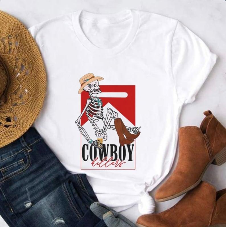 Cowboy Killers Graphic T-Shirt | Country Girl Tee, Vintage Tee, Boho Shirt Skeleton Cowboy marlboro shirt funny skeleton vintage T-shirt, sweater and Hoodie cotton shirt