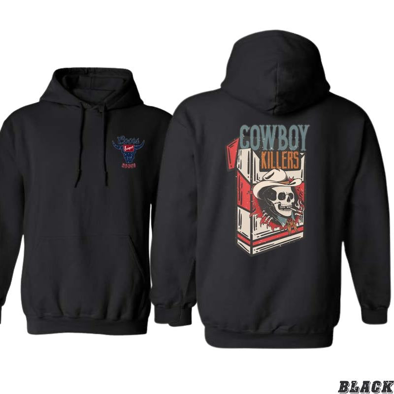 Cowboy Killers Skull Cigarette Box Design - Casual Wear Hoodie - Bold and Iconic Style Menswear Sweaters