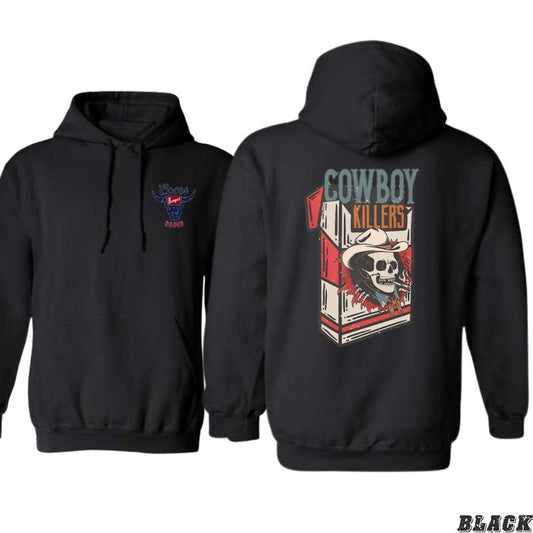 Cowboy Killers Skull Cigarette Box Design - Casual Wear Hoodie - Bold and Iconic Style Menswear Sweaters