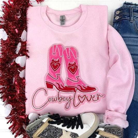 Cowboy Lover Sequin Patch Sweatshirt -- LIGHT PINK