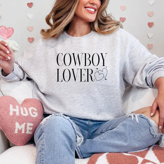 Cowboy Lover Valentines Printed Sweatshirt, Cowboy Heart Sweatshirt, Valentines Comfort Colors T Shirt, Good Vibes Gift Sweatshirt Full Color Print