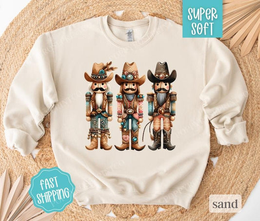 Cowboy Nutcracker Sweatshirt for Women - Country Christmas Sweater - Western Holiday Womens Crewneck Pullover