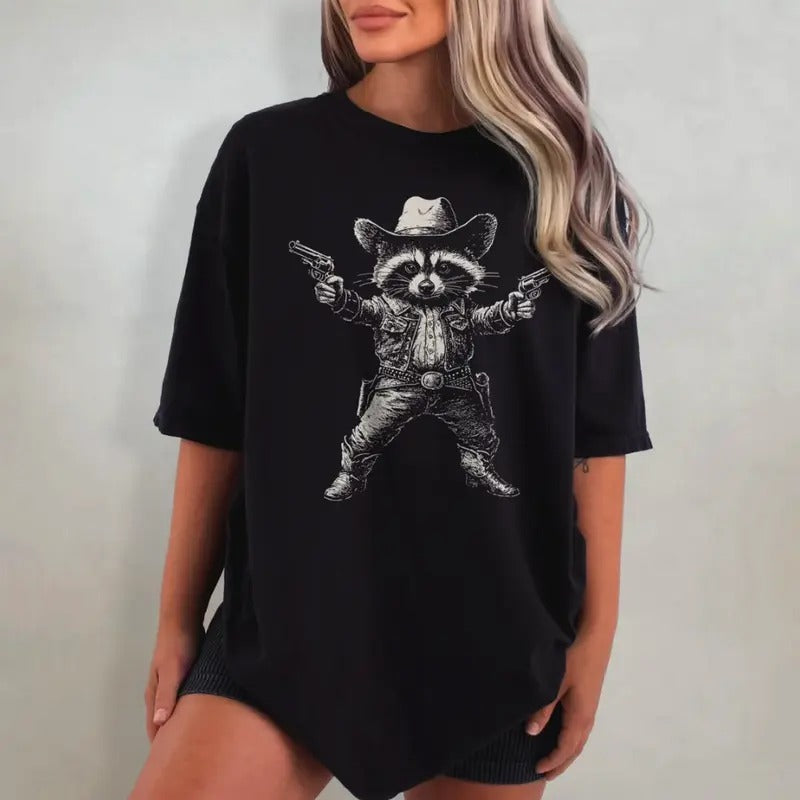 Cowboy Raccoon Shirt - Retro Raccoon Washed T-Shirt, Funny Western T Shirt, Wild West Graphic Tee, Trash Panda Shirt, Raccoon Gift